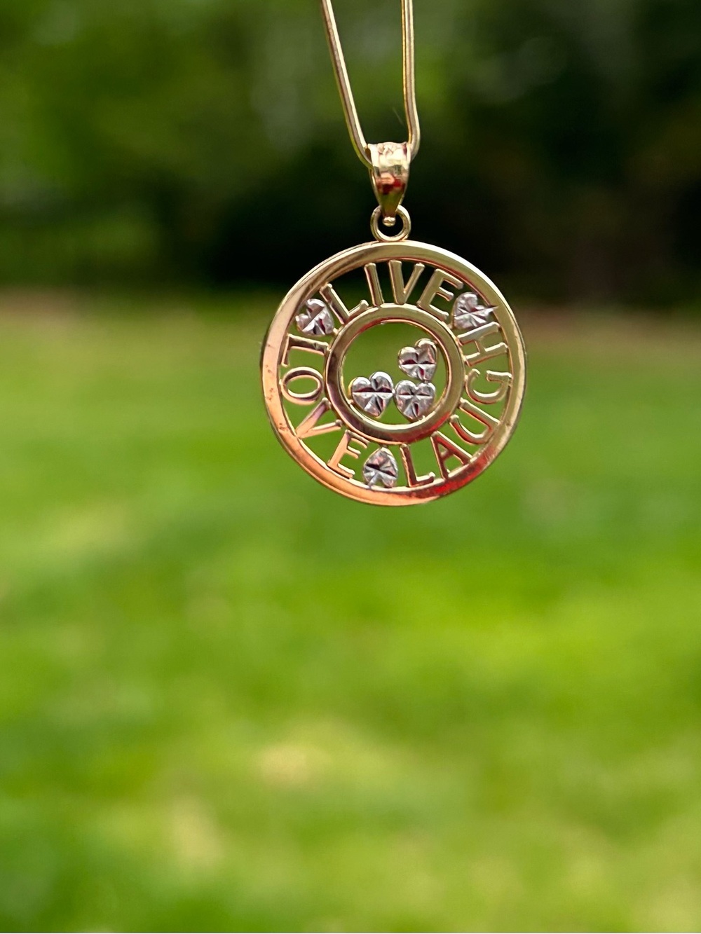 14k Gold Charm - Live Laugh Love Medal Pendant Vintage